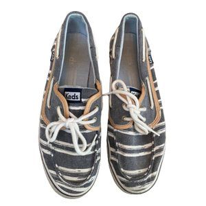 Keds Women's Grey & White Striped Canvas Boat Shoes Size 9